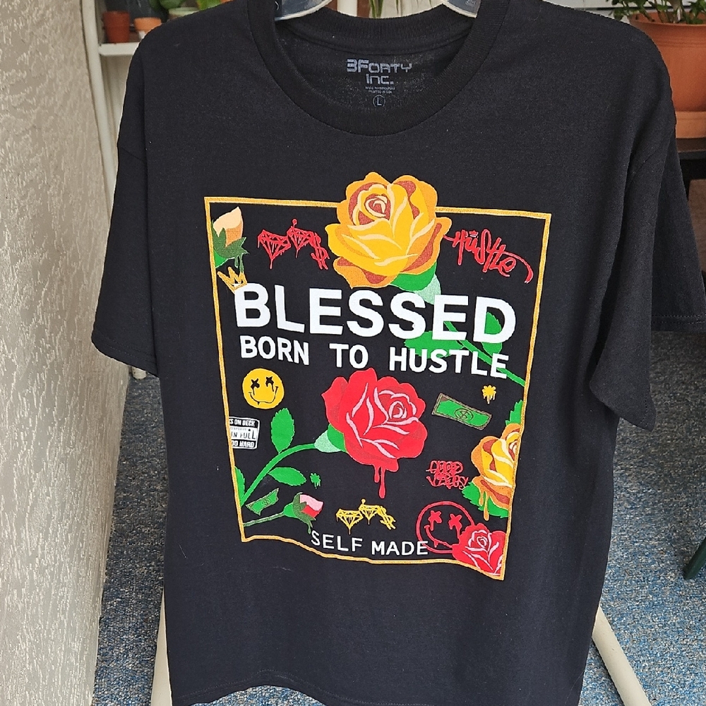 Black Graphic T-Shirt with Rose Design